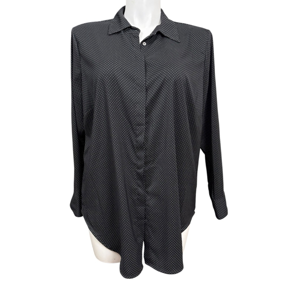 Chelsea & Theodore Tops - Chelsea & Theodore Black Polka Dot Button Front Blouse Women’s 1X